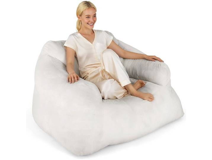 Chaise de Sol COSTWAY en Velours Ultra-Doux Moelleux Convient pour Enfant Ado & Adulte Fond Antidérapant Beige