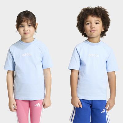 T-Shirt ADIDAS SPORTSWEAR "ESSENTIALS KIDS", Mädchen, Gr. 104, glow blau, weiß, Obermaterial: 100% Baumwolle, Rundhals, Shirts T-Shirt, für Kinder, Rundhalsausschnitt, ohne Verschluss, weiches Material