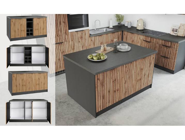 KOCHSTATION Kücheninsel KS-Lagos, Kücheninsel 153/100 cm, mit höhenverstellbaren Möbelfüßen