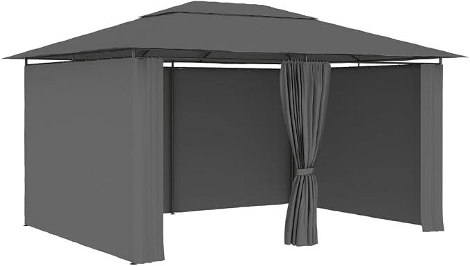 Gartenpavillon mit Vorhängen 4 x 3 m Anthrazit, Pavillon mit belüftetem Doppeldach und Seitenteilen, stabiles Festzelt aus Stahl für Garten, Terrasse und Events