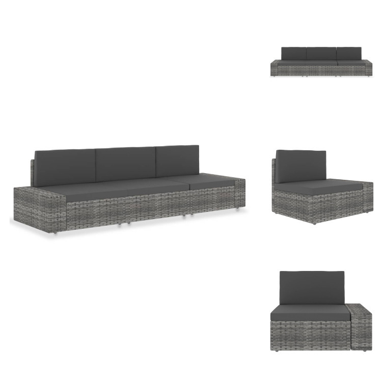 vidaXL Modulares 3-Sitzer-Sofa Poly Rattan Grau - Gartensofaelemente