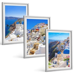 BILDER SET 3er Set - 40x60 cm Silberner Rahmen - Landschaftsarchitektur Oia Santorini
