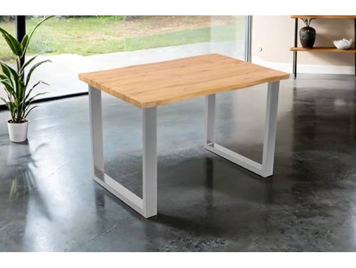 SAM Esstisch Josy 120x80 cm Holz Wildeiche-Optik U-Gestell Silber 40 mm Tischplatte mit Baumkante, Metallgestell, Tisch für Esszimmer & Küche