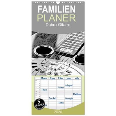 Familienplaner 2026 - Dobro-Gitarre mit 5 Spalten (Wandkalender, 21 x 45 cm) CALVENDO