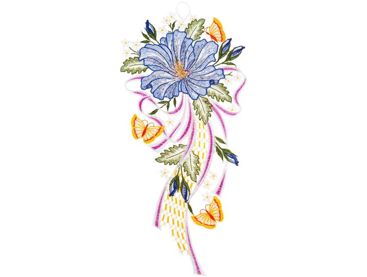 Fensterbild Fensterbild Hibiskusblüte farbig , bunt, B:20cm H:43cm, Polyester, W. REUTER & SOHN - PLAUENER SPITZE, Fensterbilder, Fensterbild
