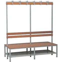 Gürkan Doppel-Sitzbank 1,6 m, mit Hakenleiste-Garderobe grau, 160x40 cm