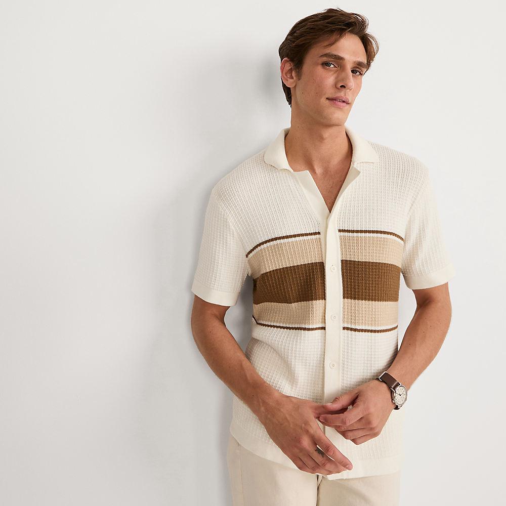 Strick-Poloshirt mit Knopfleiste für Herren, Herren, size: regular, Weiß, Viskose/Baumwoll-Mischung/Nylon-Mischung, by Lands' End