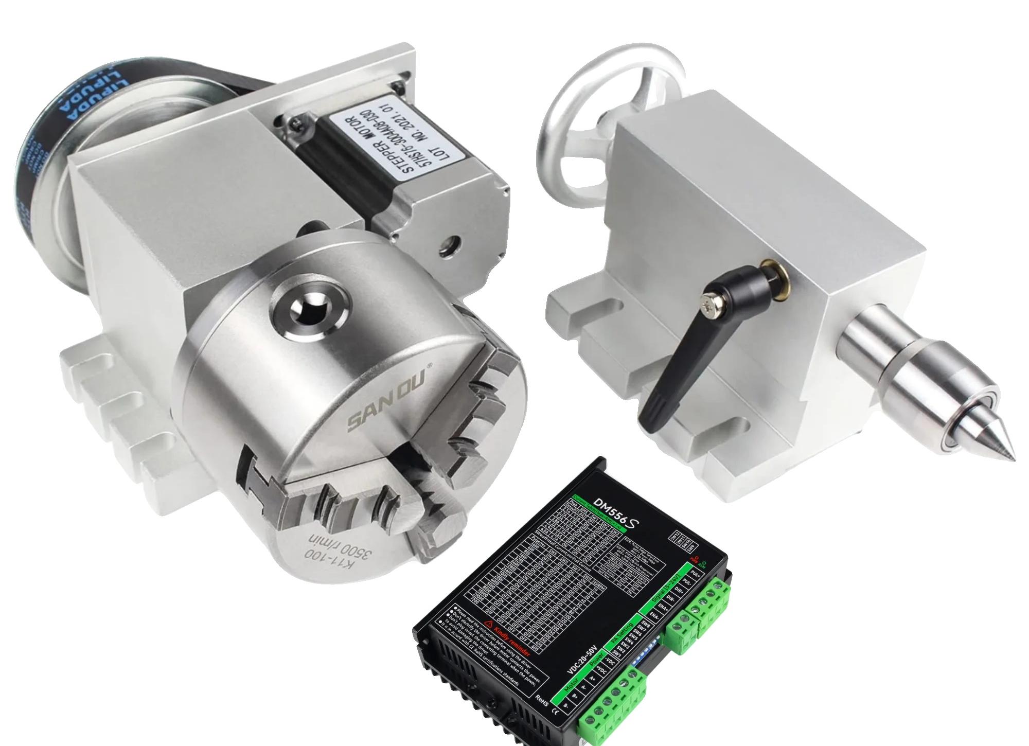 4. Achse Rotationsachse, Nema23 Schrittmotor, 4-Futter, 3 Backen K11-100 & Treiber