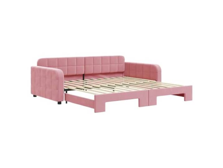 KTHLBRH Schlafsofa mit ausziehbarem Bett, Rosa, 100 x 200 cm, aus Samt 2-in-1-Schlafsofa, Ausziehbett, 100% Polyester-Samt, Gestell aus Massivholz und Metall, Lattenrost aus Sperrholz