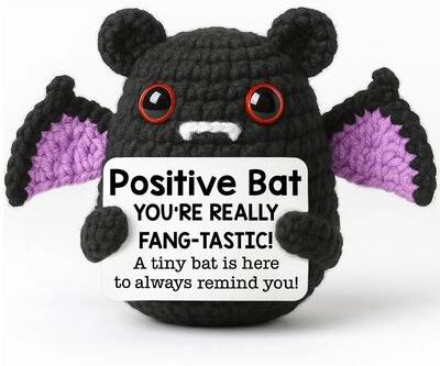 Inspired Living Positive Crochet Bat Doll With Encouragement Card Halloween Decor 3