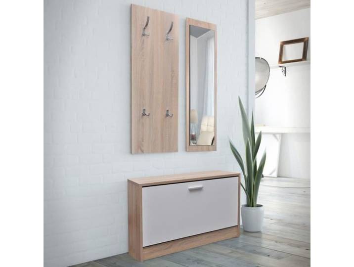 Vestiaire d'Entrée - LULO - 3 Éléments - Bois Blanc - Aspect Chêne - Contemporain