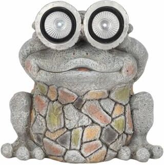 Sagebrook Home Resin Frog Statuary Solar-Powered Light-Up Goggles and Mosaic Texture
