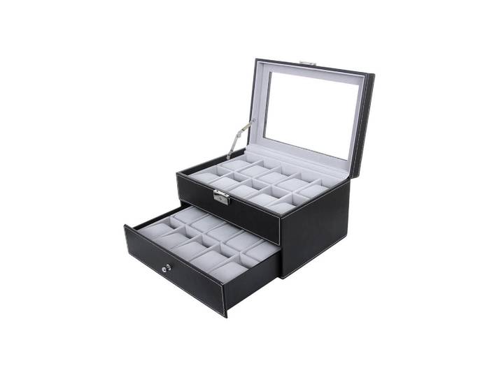 Hansiro Uhrenbox FÜR 20 Uhren, Schwarz, Holzwerkstoff, 20.5x16x28.5 cm, Ordnen & Aufbewahren, Schmuckaufbewahrung