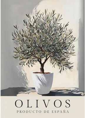 Uplifted Finds Retro Elegant Olive Tree & Lemon Canvas Poster   Vintage Mediterranean Vase Wall Art 2507291241 15 X 20 Cm
