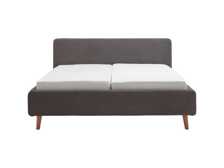 Bett Senja Grau, Natur Stoff, Eiche Massivholz 180 x 200 cm - Bett