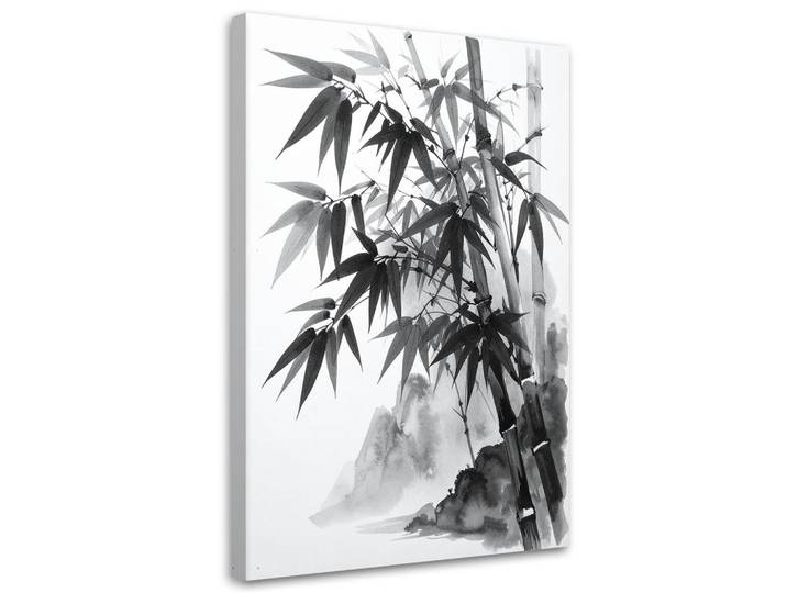 Feeby Leinwandbild Bambusberge Japanische Landschaftsmalerei 70x100cm, Schwarz, Baum/Pflanze/Natur, Rechteckig, 70x100 cm, Bilder & Rahmen, Bilder, Leinwandbilder