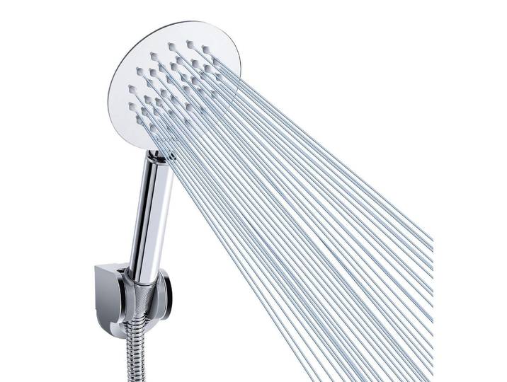 Handbrause Komplett aus Metall Chrom Hochdruck mit Teflonband Hoher Durchfluss Rund