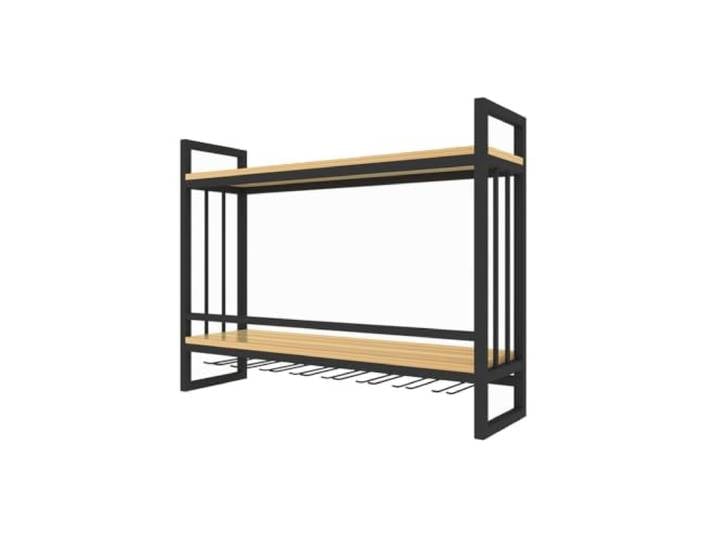 Wandmontiertes Weinregal Holz und Metall mit handgeschweißtem Eisenrahmen Wandmontierte Weinglas-Haken, Stangen, Regale für Pflanzen, Dekoration, Bücher(80x11x43cm)