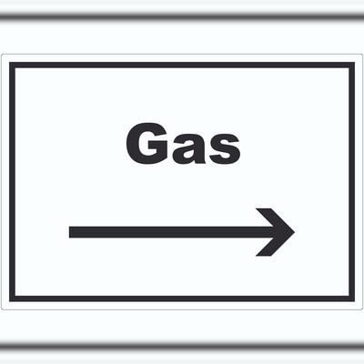 HB-Druck Gas Aufkleber mit Text und Richtungspfeil rechts Anschluss waagerecht A5 (148x210mm)