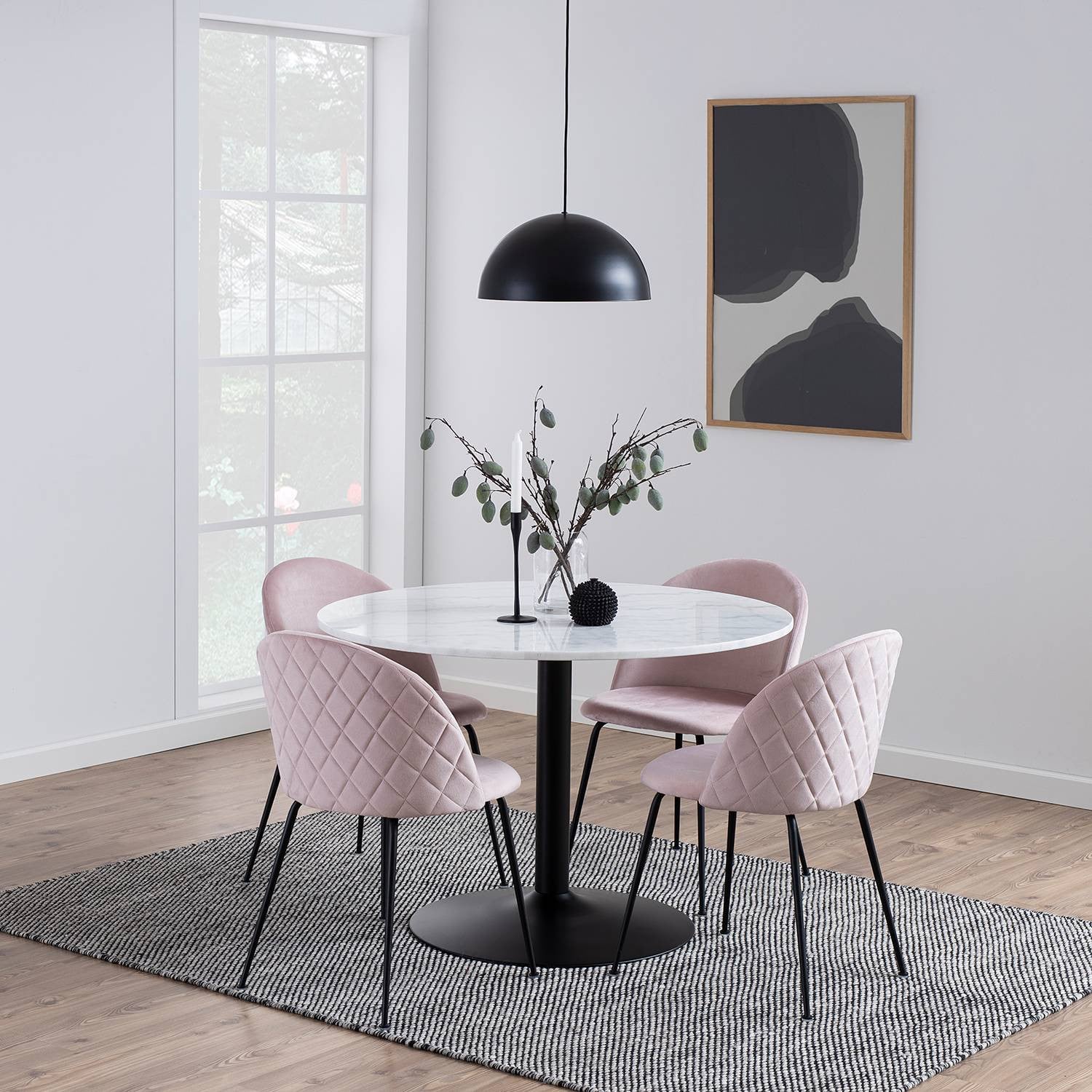 Sohome Moderne Ronde Eettafel Wit en Zwart met Centrale Kolom, Diameter: 110 cm