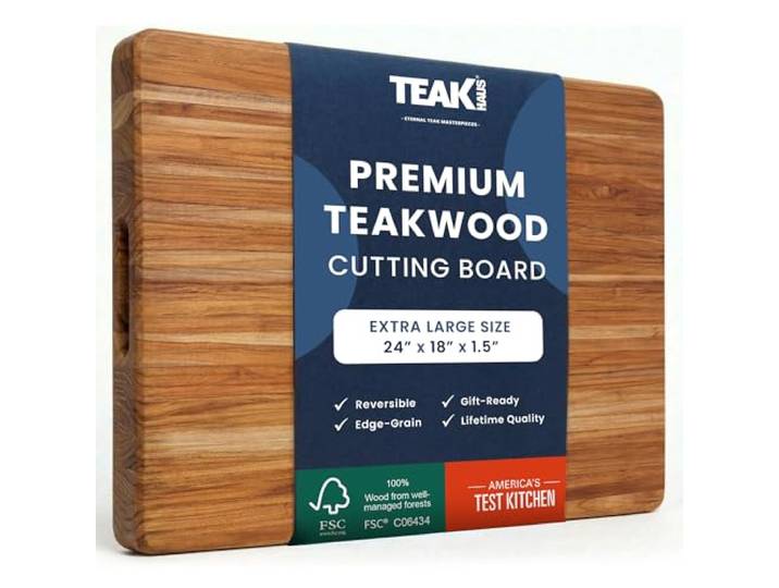 Proteak Teak Schneidebrett, rechteckig, Kanten gemasert mit Griff, 24 cm, by18-Zoll von 1-1/2 Zoll