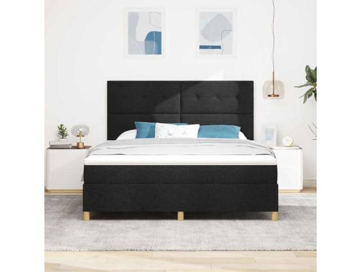 KTHLBRH Boxspringbett mit Kopfteil schwarz 180 x 200 cm Ergonomisches Design, atmungsaktiver Stoff, verstellbares Kopfteil, für moderne Räume
