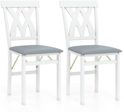 Costway Folding Wooden Dining Chair Set of 2 Faux Leather Upholstered Kitchen Armless Chairs-White