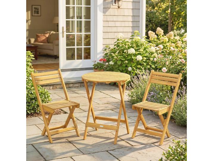 Outsunny Ensemble Bistro Bois Acacia 3pcs Table Ronde 2 Chaises Pliables
