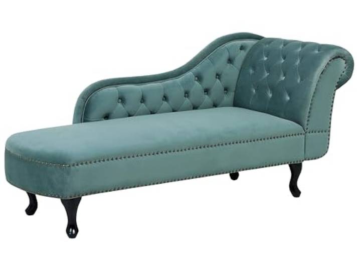 Beliani Retro Chaiselongue Samtstoff rechtsseitig mintgrün Nimes