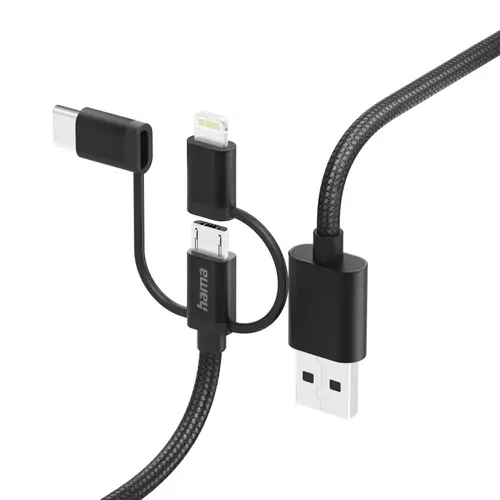 Hama USB-Kabel USB 2.0 USB-A Stecker, USB-C Stecker, Apple Lightning Stecker, USB-Micro-A Stecker 1.5m Schwarz 00201536