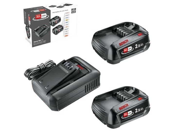 Bosch batterie et chargeur rapide Starter Set 18V (2 batteries Lithium-Ion 2\,5 Ah ; 1 chargeur rapide ; alliance POWER FOR ALL 18V)