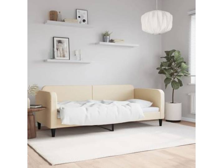 2 in 1 Tagesbett Schlafsofa Stoff Schlafzimmer Creme 80x200 cm Tagesbett Creme 80x200 cm Stoff Schlafsofa 2-in-1 mit Metallgestell und Schaumstoffpolsterung für Wohnzimmer Tagesbett als
