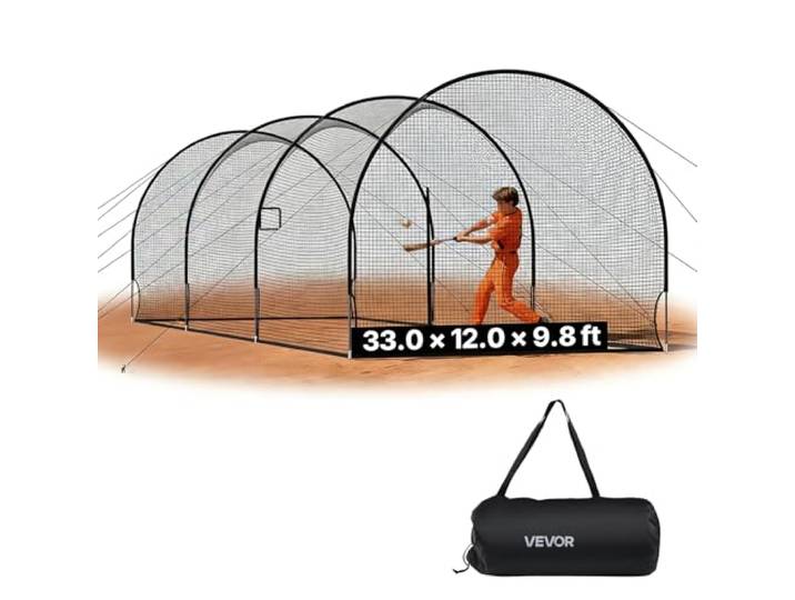VEVOR Baseball Schlagkäfig (Halbkreisförmig) Netz 10058x3660x3000 mm, Trainingsnetz mit 4-lagigem & Knotenlosem Polyestergewebe & Öffnung für Wurfmaschinen, inkl. Softball Trainingskäfignetz