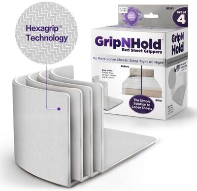 GripNHold® Bed Sheet Grippers 4-Pack by BrylaneHome in White