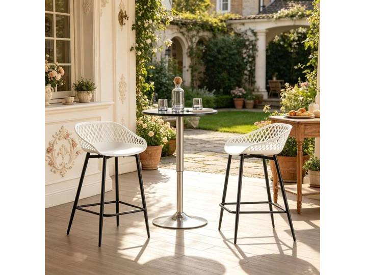 Tabouret de table Chic chaise de cuisine tabouret bar équipé de dossier-pieds tabouret de jardin (seulement avec 2Pcs tabouret)