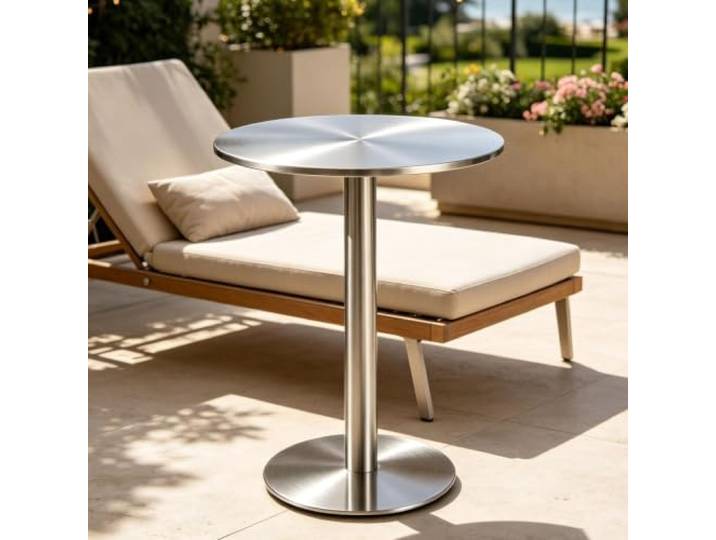Moderne Beistelltische, Terrasse, Freizeit, Sofatisch, Bistro-Esstisch Couchtisch Nachttisch Bar Pub Tisch Edelstahl Kleiner Akzenttisch(Round,70x70x95cm)