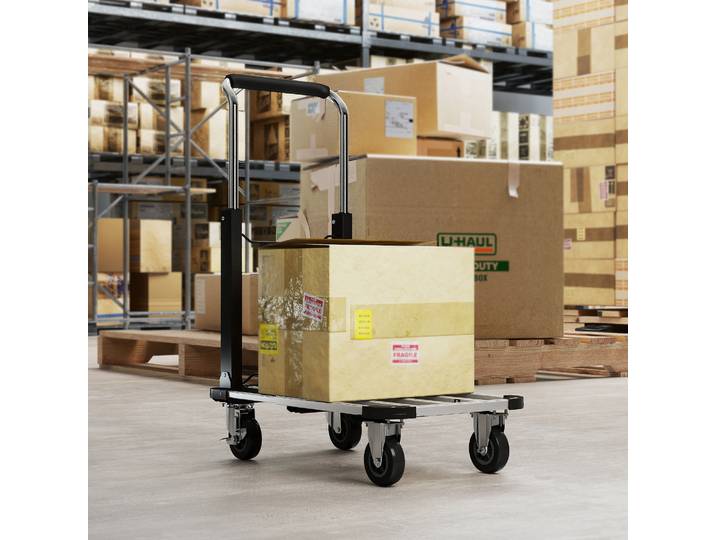 HOMCOM Chariot Pliable 150kg Plateforme Extensible Argent