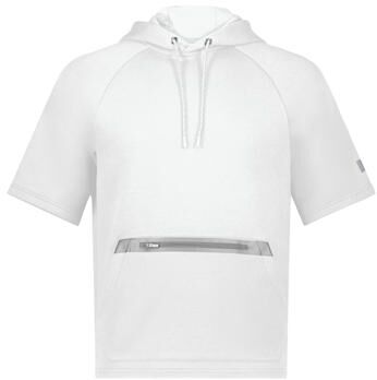 Russell Athletic R24TFM Legend Short Sleeve Tech Fleece Hoodie in White/Grid Iron Silver size Small   Cotton Blend