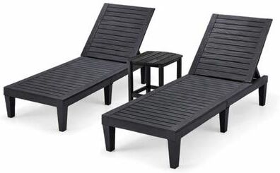 Costway 3-Piece Outdoor Adjustable Chaise Lounge Set with 2 Recliners and 1 Side Table for Garden Backyard
