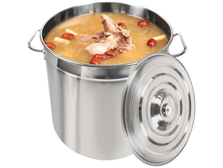 Casserole de 50L, grande casserole en acier inoxydable de 40 cm avec couvercle et poignées cachés, grande capacité pour braiser, rôtir et maintenir au chaud.