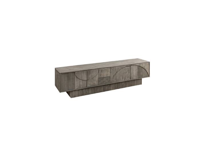 Grosses, massives Design Lowboard „Art Deco“ Mangoholz Smoked Grey Invicta Interiors