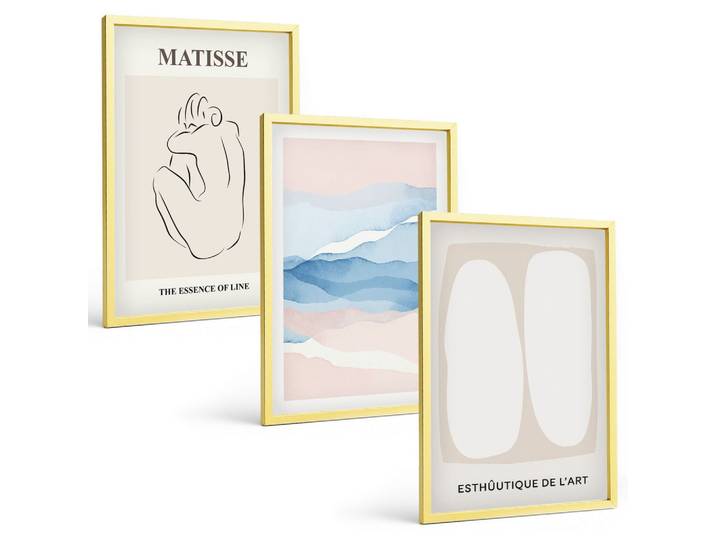 BILDER SET 3er Set - 40x60 cm Goldrahmen - Matisses abstrakte Formen