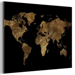 METALLBILD Weltkarte - Gold - Luxus - Erde - Schwarz 40x30 cm