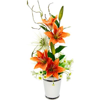 Kunstpflanze I.GE.A. "Arrangement Lilien in Topf", orange, B:25cm H:53cm T:17cm, Keramik, Kunststoff, Polyester, Kunstpflanzen, Kunstpflanze