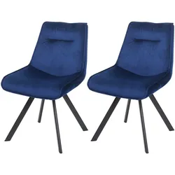 2er-Set Esszimmerstuhl HWC-K24, Polsterstuhl Küchenstuhl Lehnstuhl Stuhl, Metall Samt ~ blau