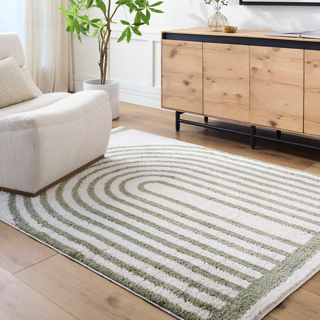 17 Stories Machine Washable Shaggy Boho Grass Green Area Rug Green;Beige Rectangle 160 x 213cm