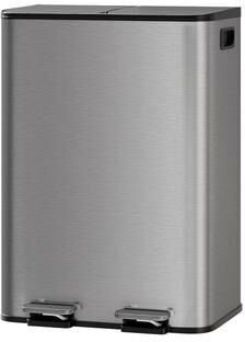 Garvee Stainless Steel Dual Trash Can with Lid, Double Compartment Step Kitchen Garbage & Recycling Bin, Removable Buckets