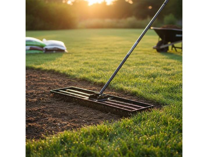 Râteau de nivellement pour pelouse noir, manche réglable, tête rotative en U pour terreau 90/175cm, plaque 91x25cm, tête 180 ° Jardin Golf