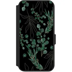 Nivocase Klapphülle für Samsung Galaxy S22+ Handyhülle aus Kunst Leder NIVOflip schwarz Blätter Natur (Samsung Galaxy S22+), Smartphone Hülle, Schwarz