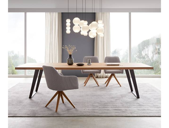 Eettafel Edge 300x100 eiken natuur metaal schuin zwart